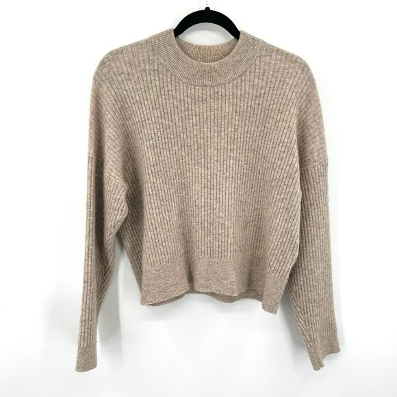 CLUB MONACO *Flawed* Oatmeal Beige Wool Alpaca Blend Ribbed Boxy Sweater Large - Picture 1 of 6